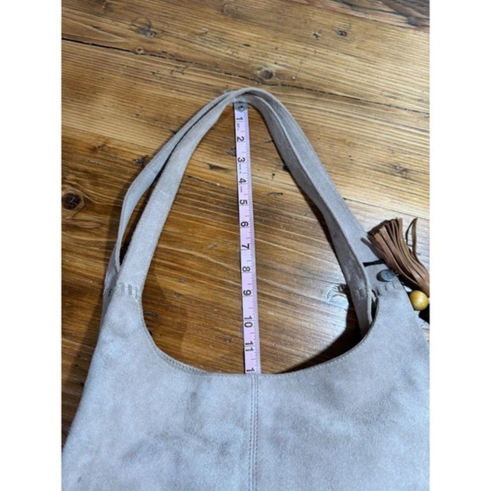 The Sak Huntley Hobo Bag in Sand Suede Taupe Tassel Shoulder Bag Slouchy Tote - Picture 10 of 17